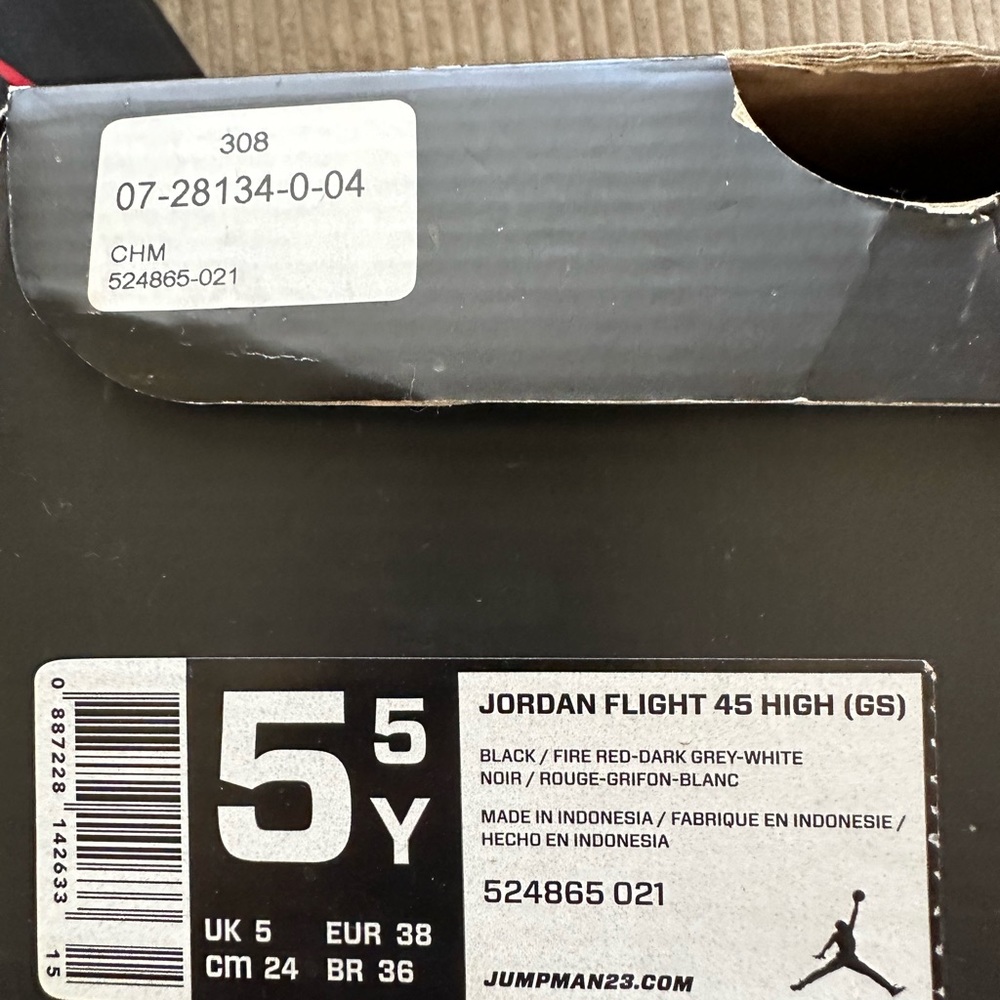 Jordan Flight 45 High (GS) size 5.5 youth